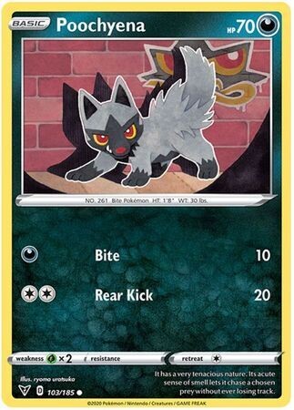 Poochyena - 103/185 - Common
Sword &amp; Shield: Vivid Voltage Singles (español)