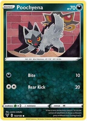 Poochyena - 103/185 - Common
Sword &amp; Shield: Vivid Voltage Singles (español)