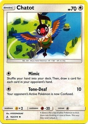 Chatot - 162/214 - Uncommon Sun &amp; Moon: Unbroken Bonds Singles