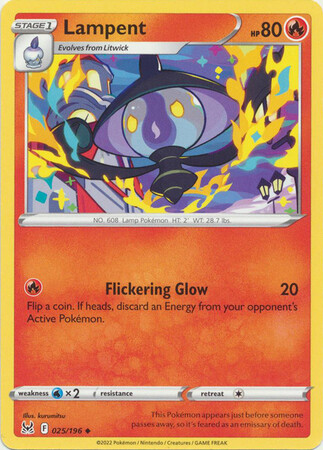 Lampent - 025/196 - Uncommon
Sword &amp; Shield: Lost Origin Singles