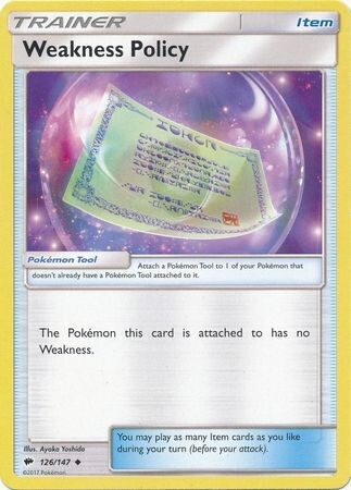 Weakness Policy - 126/147 - Uncommon
Sun &amp; Moon: Burning Shadows Singles