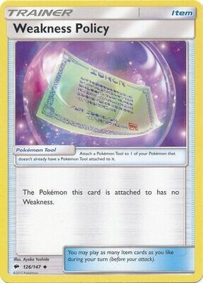 Weakness Policy - 126/147 - Uncommon
Sun &amp; Moon: Burning Shadows Singles