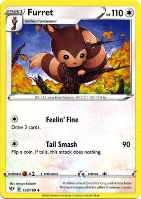 Furret - 136/189 - Uncommon
Sword &amp; Shield: Darkness Ablaze Singles