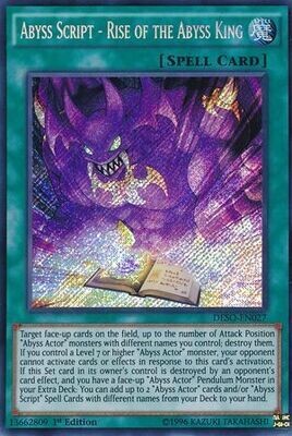 Abyss Script - Rise of the Abyss King - DESO-EN027 - Secret Rare 1st Edition
Destiny Soldiers 1st Edition Singles
