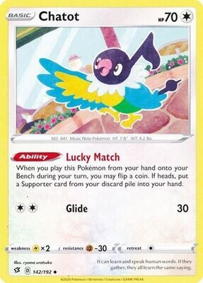 Chatot - 142/192 - Uncommon Sword &amp; Shield: Rebel Clash Singles