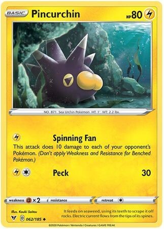 Pincurchin - 062/185 - Uncommon
Sword &amp; Shield: Vivid Voltage Singles