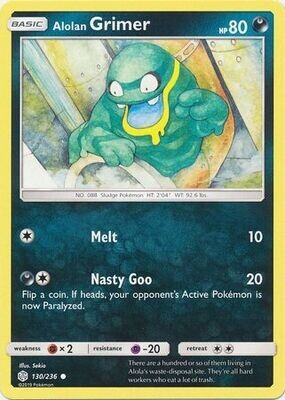 Alolan Grimer - 130/236 - Common
Sun &amp; Moon: Cosmic Eclipse Singles (Español)