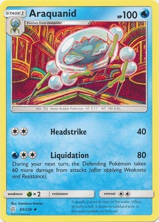 Araquanid - 65/236 - Uncommon
Sun &amp; Moon: Cosmic Eclipse Singles (Español)