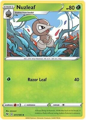 Nuzleaf - 011/185 - Uncommon Sword &amp; Shield: Vivid Voltage Singles