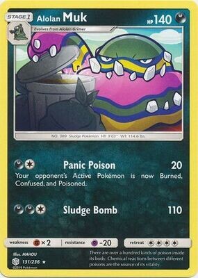 Alolan Muk - 131/236 - Rare
Sun &amp; Moon: Cosmic Eclipse Singles (Español)