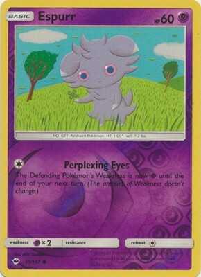 Espurr - 59/147 - Common Reverse Holo
Sun &amp; Moon: Burning Shadows Reverse Holo Singles
