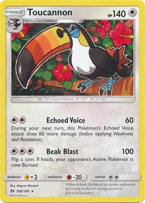 Toucannon - 108/149 - Rare Sun &amp; Moon (Base Set) Singles (Español)