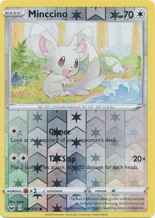 Minccino - 145/202 - Common Reverse Holo
Sword &amp; Shield (Base Set) Reverse Holo Singles