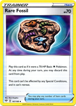 Rare Fossil - 167/189 - Uncommon Sword &amp; Shield: Darkness Ablaze Singles (Español)