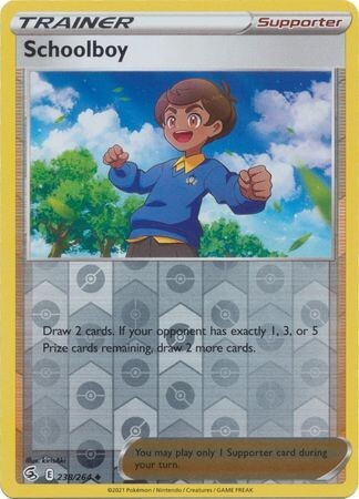 Schoolboy - 238/264 - Uncommon Reverse Holo
Sword &amp; Shield: Fusion Strike Reverse Holo Singles