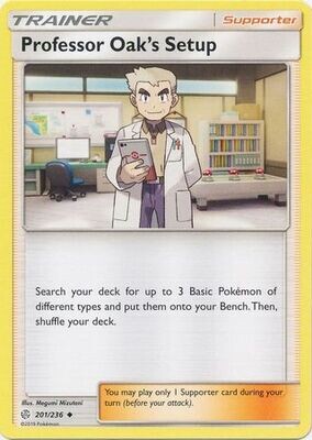 Professor Oak&#39;s Setup - 201/236 - Uncommon Sun &amp; Moon: Cosmic Eclipse Singles(Español)