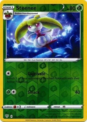 Steenee - 015/189 - Uncommon Reverse Holo
Sword &amp; Shield: Darkness Ablaze Reverse Holo Singles