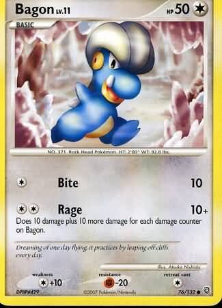 Bagon - 76/132 - Common
Diamond &amp; Pearl: Secret Wonders Singles
