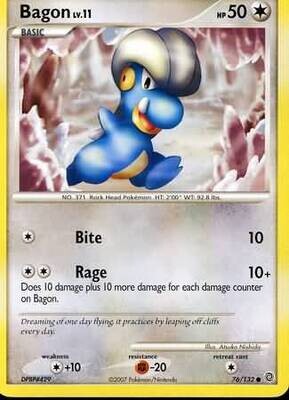 Bagon - 76/132 - Common
Diamond &amp; Pearl: Secret Wonders Singles