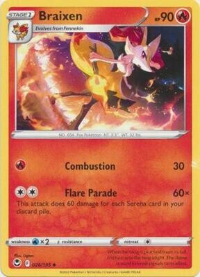 Braixen - 026/195 - Uncommon
Sword &amp; Shield: Silver Tempest Singles