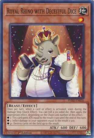 Royal Rhino with Deceitful Dice - PHNI-EN036 - Common 1st Edition
Phantom Nightmare 1st Edition Singles (Espanol)