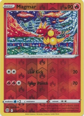 Magmar - 019/172 - Common Reverse Holo
Sword &amp; Shield: Brilliant Stars Reverse Holo Singles