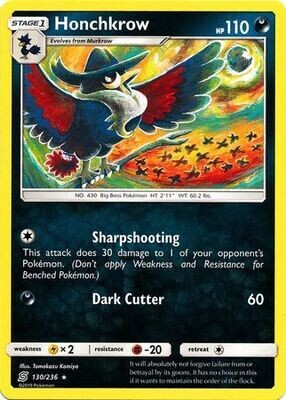 Honchkrow - 130/236 - Rare Sun &amp; Moon: Unified Minds Singles