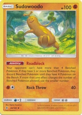 Sudowoodo - 66/145 - Uncommon
Sun &amp; Moon: Guardians Rising Singles