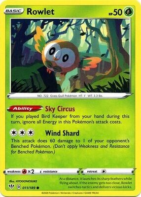 Rowlet - 011/189 - Common Sword &amp; Shield: Darkness Ablaze Singles