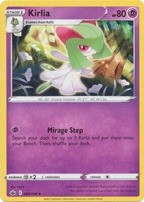 Kirlia - 060/198 - Uncommon
Sword &amp; Shield: Chilling Reign Singles (Español)