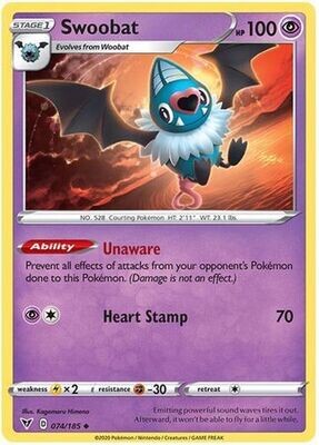 Swoobat - 074/185 - Uncommon
Sword &amp; Shield: Vivid Voltage Singles