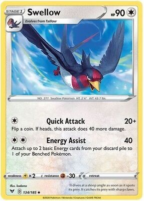 Swellow - 134/185 - Uncommon
Sword &amp; Shield: Vivid Voltage Singles