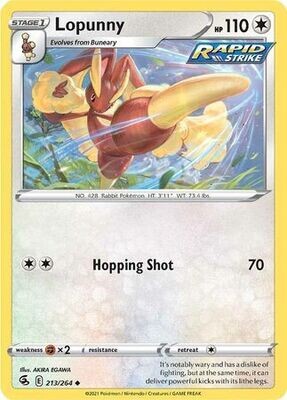 Lopunny - 213/264 - Uncommon
Sword &amp; Shield: Fusion Strike Singles
