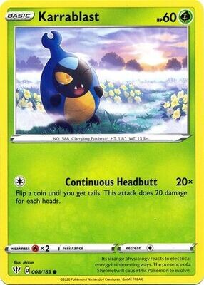 Karrablast - 008/189 - Common Sword &amp; Shield: Darkness Ablaze Singles (Español)