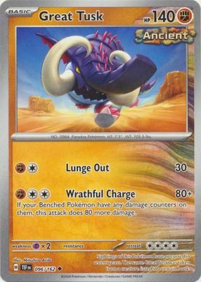 GA Great Tusk - 096/162 - Uncommon
Scarlet &amp; Violet: Temporal Forces Singles