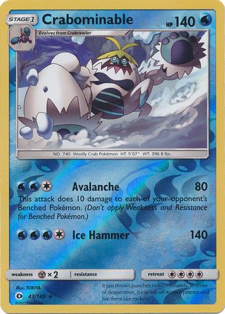 Crabominable - 43/149 - Rare Reverse Holo Sun &amp; Moon (Base Set) Reverse Holo Singles