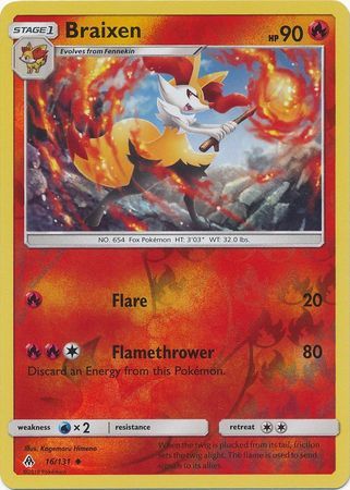 Braixen - 16/131 - Uncommon Reverse Holo
Sun &amp; Moon: Forbidden Light Reverse Holo Singles