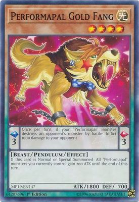 Performapal Gold Fang - MP19-EN147 - Common 1st Edition
Yu-Gi-Oh! 2019 Mega-Tins: Gold Sarcophagus Tin Mega Pack Singles