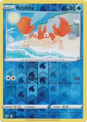 Krabby - 043/202 - Common Reverse Holo
Sword &amp; Shield (Base Set) Reverse Holo Singles
