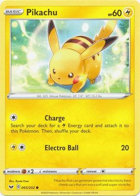 Pikachu - 065/202 - Common Sword &amp; Shield (Base Set) Singles