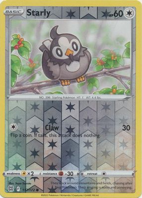 Starly - 117/172 - Common Reverse Holo
Sword &amp; Shield: Brilliant Stars Reverse Holo Singles