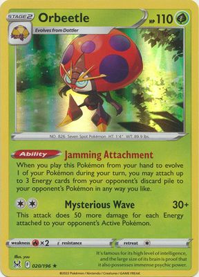 Orbeetle - 020/196 - Holo Rare
Sword &amp; Shield: Lost Origin Singles
