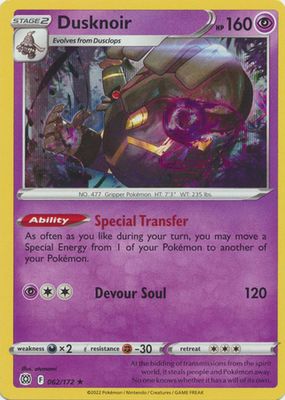 SH Dusknoir - 062/172 - Holo Rare Sword &amp; Shield: Brilliant Stars Singles