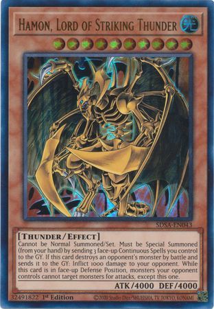 SJ Hamon, Lord of Striking Thunder - SDSA-EN043 - Ultra Rare 1st Edition
Structure Deck: Sacred Beasts 1st Edition Singles