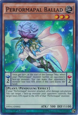 Performapal Ballad - DPDG-EN002 - Super Rare 1st Edition
Duelist Pack: Dimensional Guardians Singles