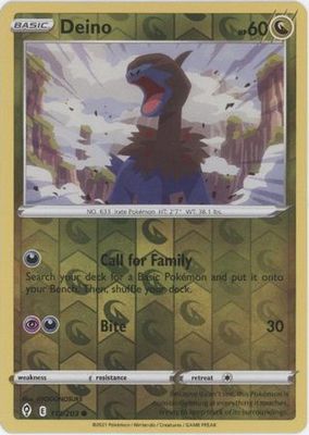 Deino - 113/203 - Common Reverse Holo
Sword &amp; Shield: Evolving Skies Reverse Holo Singles