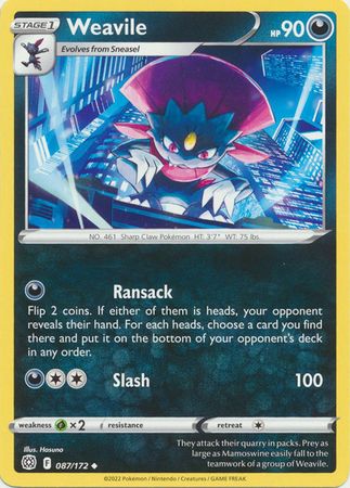 Weavile - 087/172 - Uncommon
Sword &amp; Shield: Brilliant Stars Singles