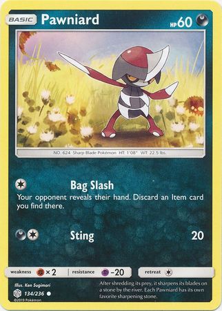 Pawniard - 134/236 - Common
Sun &amp; Moon: Cosmic Eclipse Singles (Español)