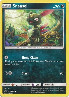 Sneasel - 85/147 - Common
Sun &amp; Moon: Burning Shadows Singles