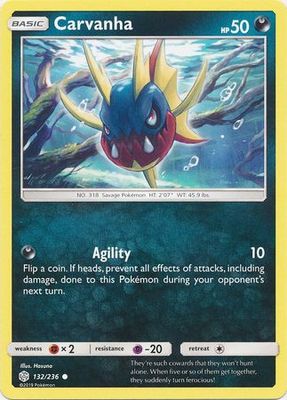Carvanha - 132/236 - Common Sun &amp; Moon: Cosmic Eclipse Singles (español)